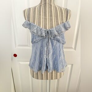 Chic Light Blue Lace Off-Shoulder Blouse